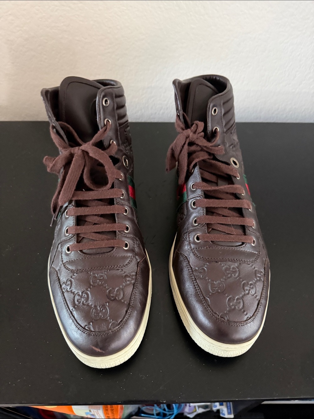 Gucci High-Top Men's Leather Sneakers in Dark Brown